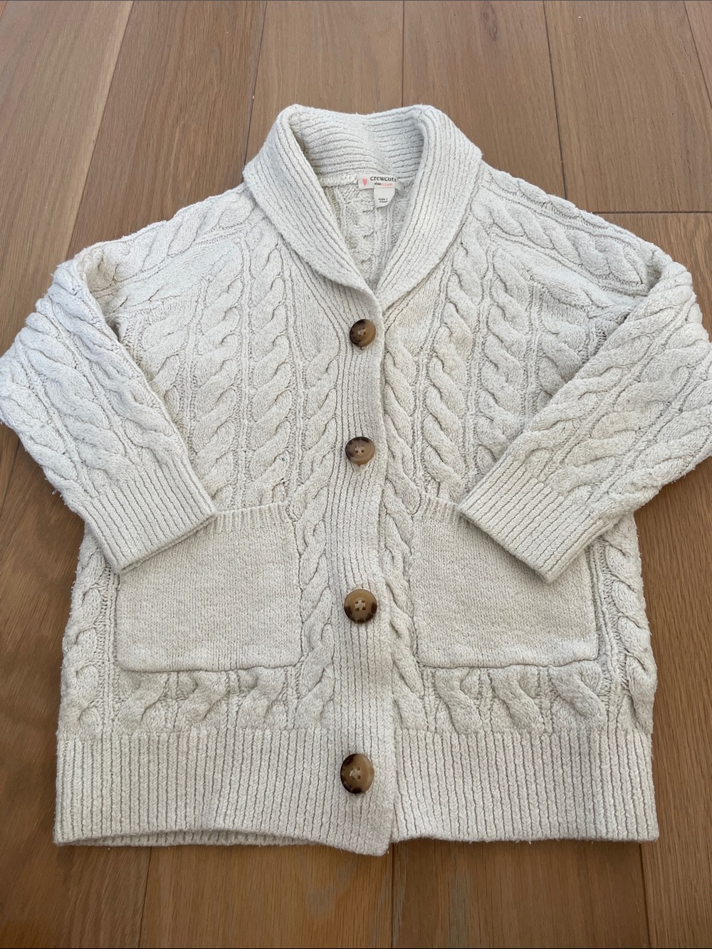 Crewcuts Ivory Cable Knit Cardigan with Heart Detail